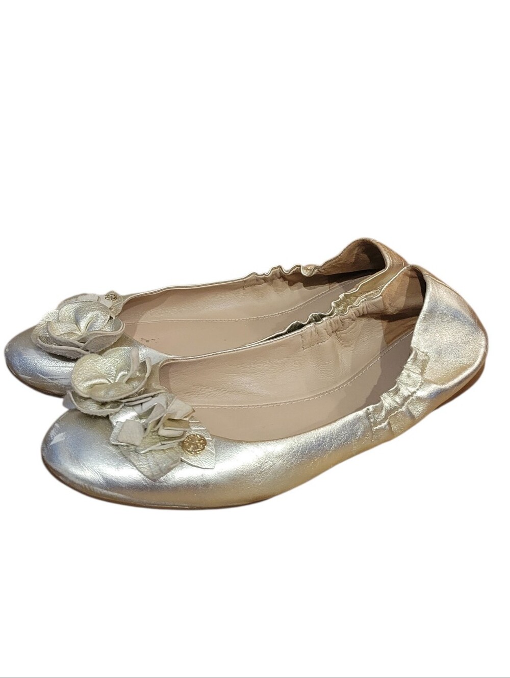 TORY BURCH Blossom Leather Flats Gold Shimmer 7 1/2
